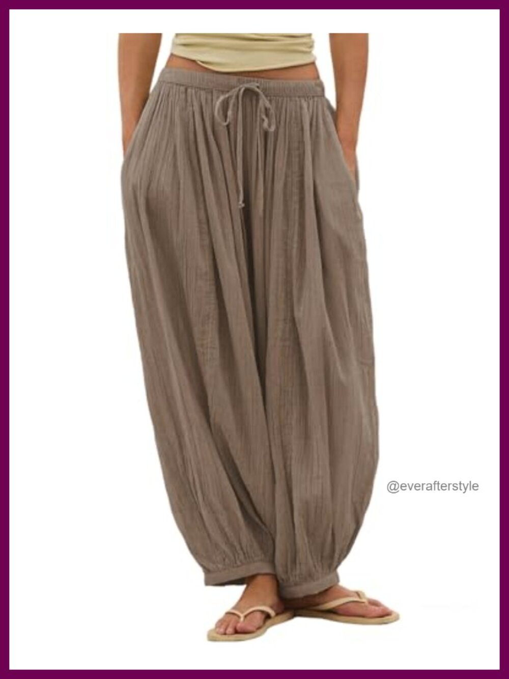 Linen Blend Baggy Sheer Balloon Pants Harem Pockets